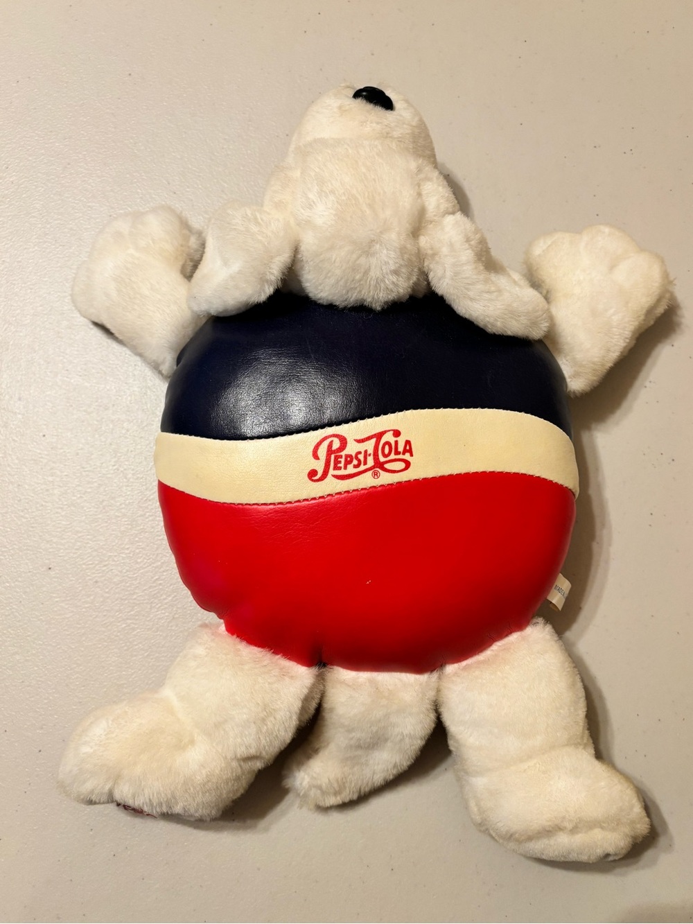 Vintage Promotional Plush Pepsi Puppy Dog in White, Red & Blue